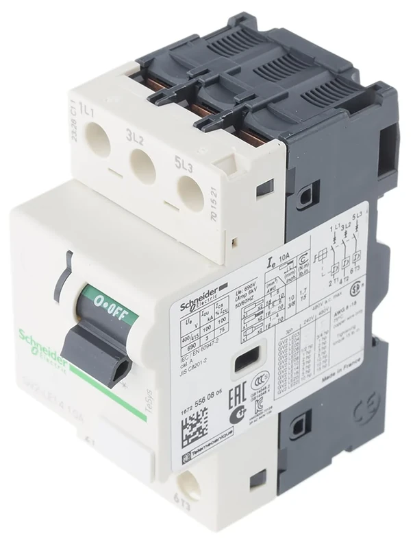 Schneider Electric, Motor circuit breaker, TeSys GV2, 3P, 10 A, magnetic, toggle control, screw clamp terminals, GV2LE14