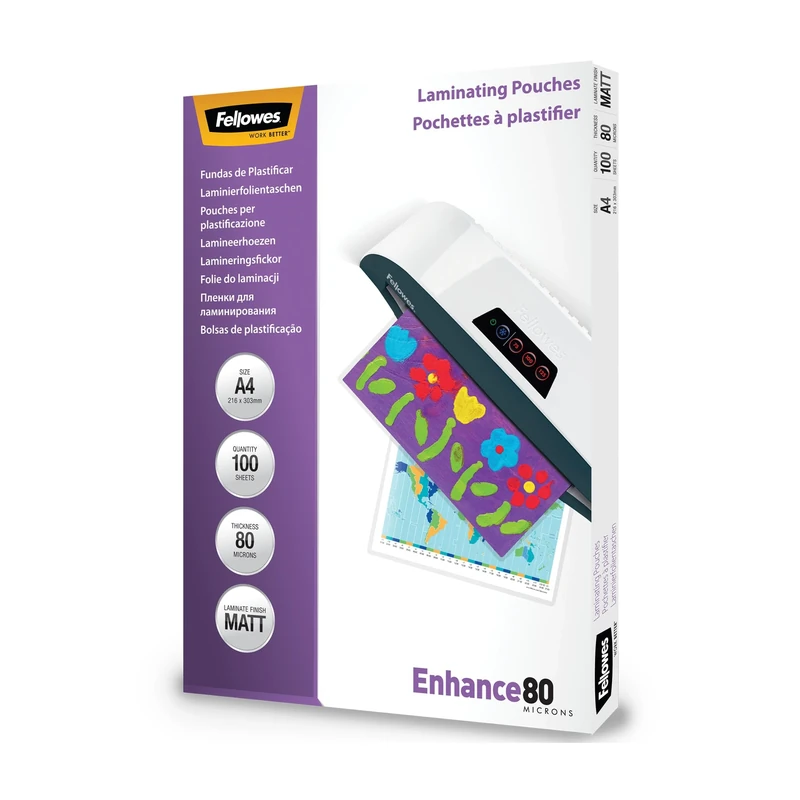 Fellowes Laminating Pouches A4, Matt Finish, 100 Sheets, 160 Micron (2 x 80 Micron) Clear & Durable Laminating Pouch with Image Last Directional Quality Mark - Ideal for Photos and Notices