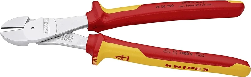 KNIPEX High Leverage Diagonal Cutter Chrome-Plated Insulated with Multi-Component Grips, VDE-Tested 250 mm, 74 06 250