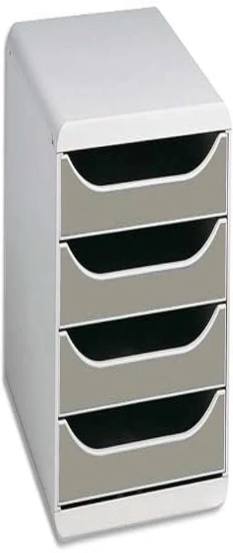 Exacompta - Ref 310041D - BIG-BOX Desktop Drawer Set - 4 x 55mm Drawers, Suitable for A4+ Documents, 347 x 278 x 267mm, 100% Recycled Plastic - Light Grey/Stone Grey