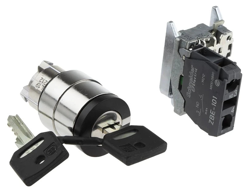 Schneider Electric Harmony XB4 - Key Selector Switch, Metal, 2 Positions, Ronis 455 Keylock, Stays Put, 1NO, 22 mm Mount, XB4BG21, Black