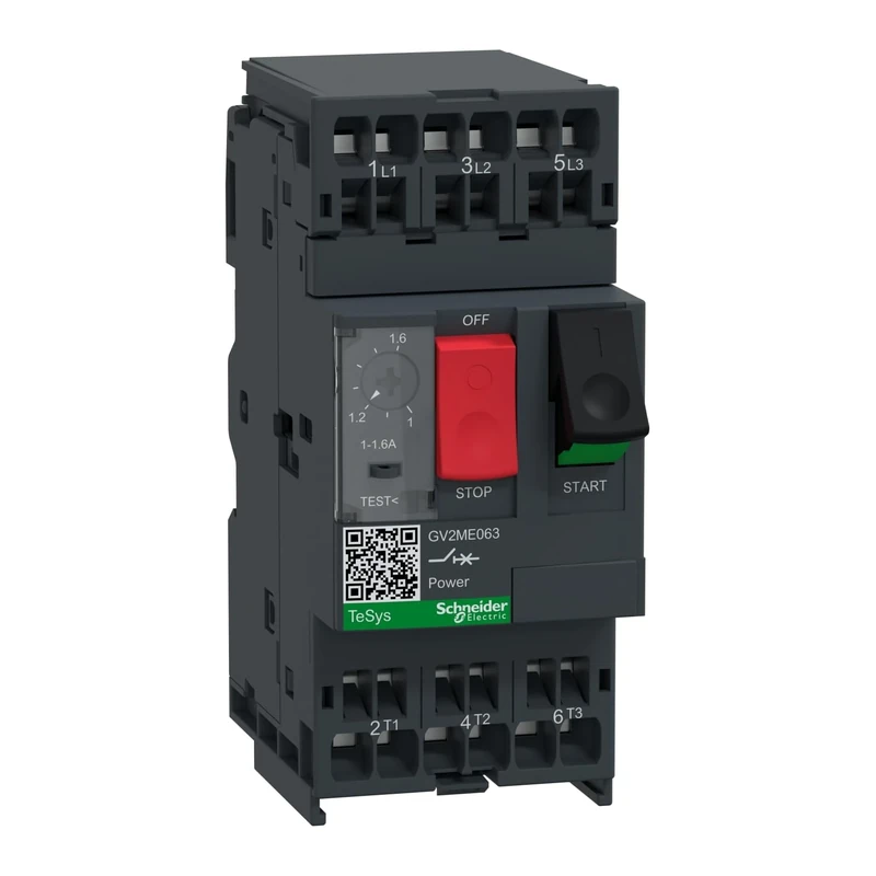 Schneider Electric Motor circuit breaker, TeSys GV2, 3P, 1-1.6 A, thermal magnetic, spring terminals