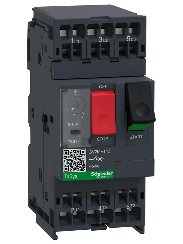 Schneider Electric, TeSys GV, GV2ME143, Motor circuit breaker, TeSys GV2, 3P, 6-10 A, thermal magnetic, spring terminals