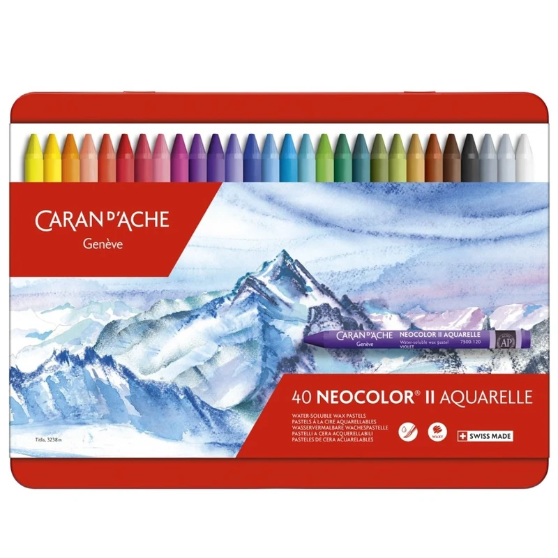 Caran d'Ache Creative Art Materials NeoColor II Water Soluble Wax Pastel Set, Multi-Colour, Pack of 40