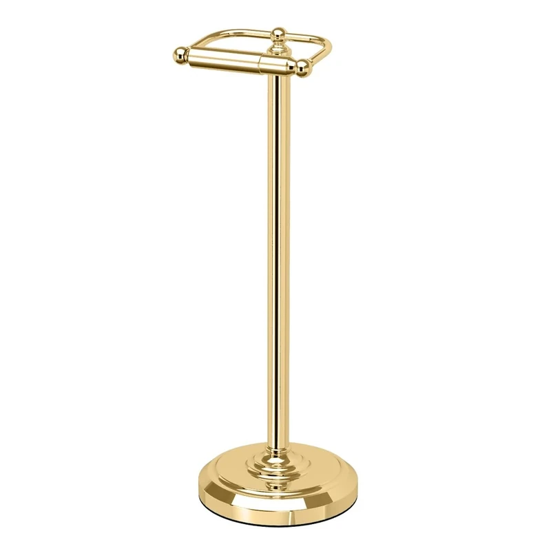 Gatco 1436 22" H Freestanding Toilet Paper Holder, Brass