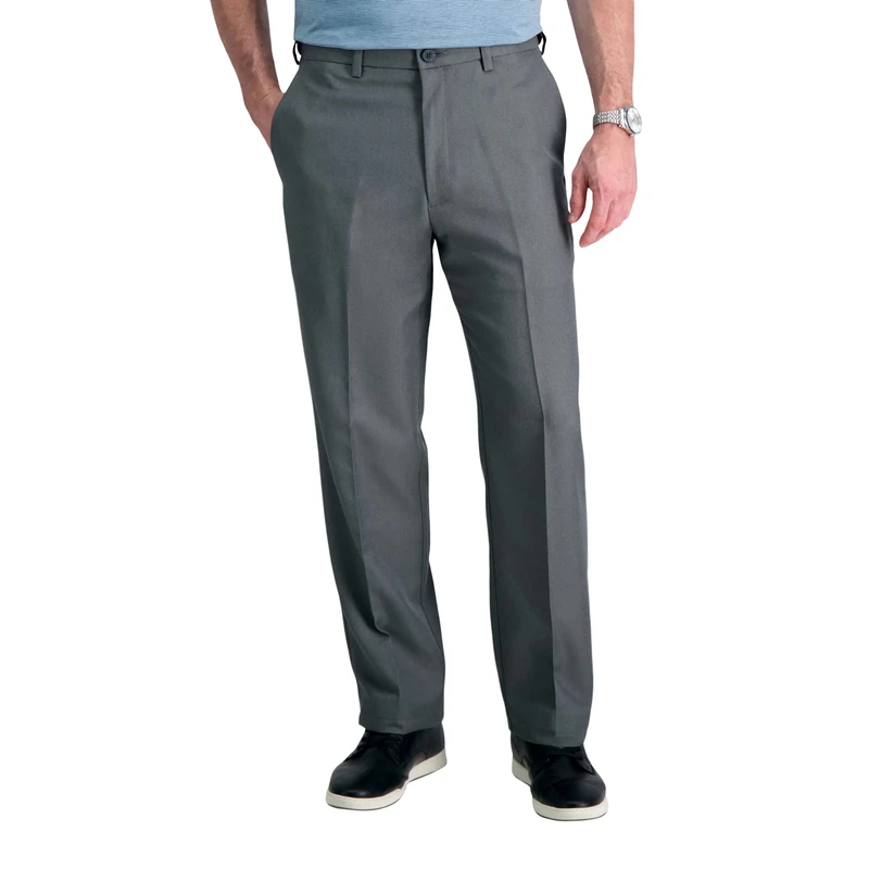 Haggar Men's 18 Hidden Waist Flat Front Pant, Graphite Grey, 38W x 34L