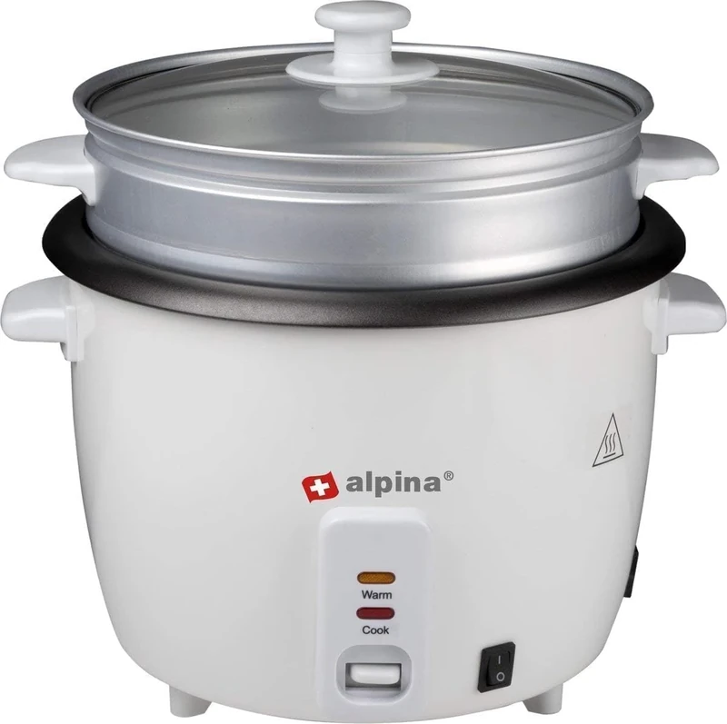Motorola Nursery Alpina BSJ18-ZPDA Rice Cooker, 1.8 Litres, 700 Watt, with Cooking and Heat Indicator Light, White