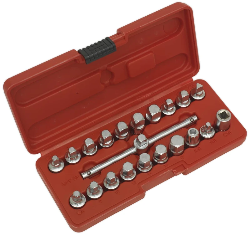 Sealey Ak6586 Oil Drain Plug Key Set 19Pc 3/8Sq Drive