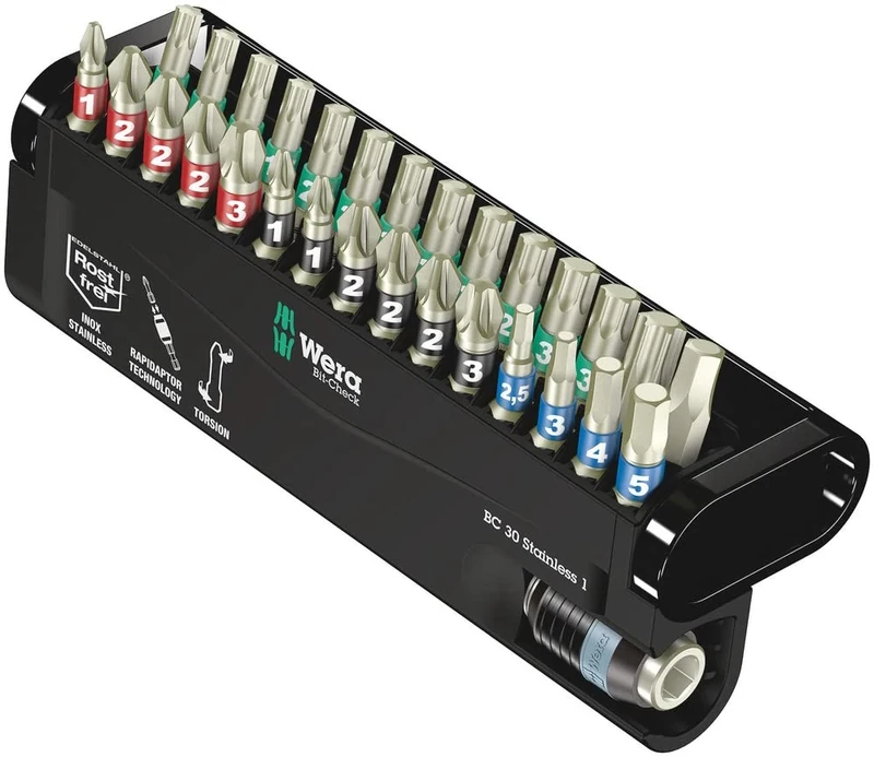 Wera Bit-Check 30 Stainless 1 Bit set, with Rapidaptor holder, PH/PZ/TX/HEX-PLUS, 30pc, 05071109001