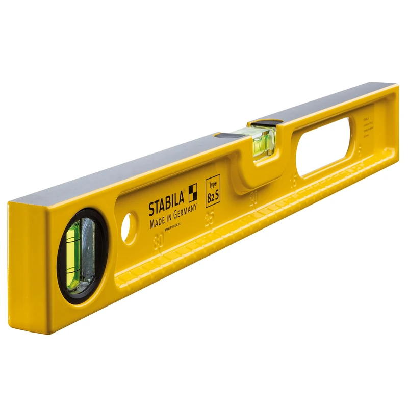 STABILA Spirit Level Type 82 S, 40 cm, Robust Die-Cast Aluminium Profile, Metric Scale, 1 Horizontal Level, 1 Vertical Level, 1 Handle Opening, Made in Germany