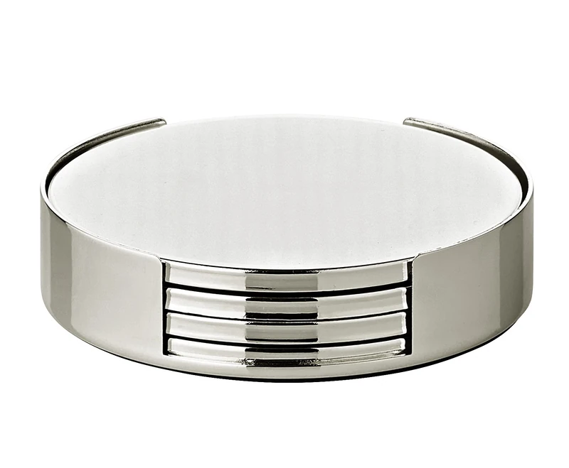 EDZARD Coaster Due silver plated, tarnish protected, diameter 3,5 in, set of 4 + holder