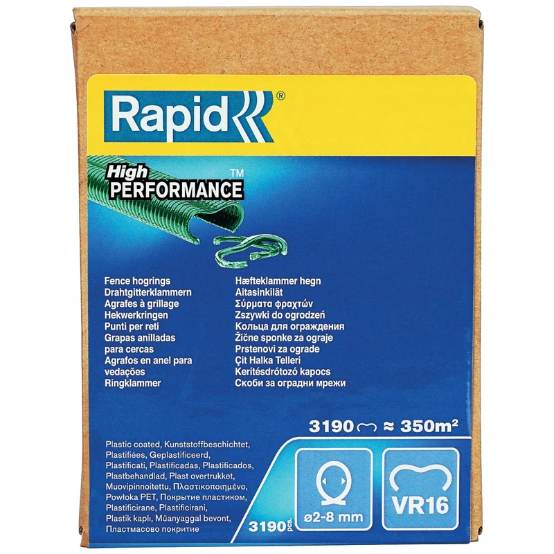 Rapid VR16 Galvanized Fence Hogrings with Green PET Coating, Suitable for 2-8 mm Netting Wire, Ideal for Securing Cages and Fencing, 3190 Pieces, Boxed (40108809)