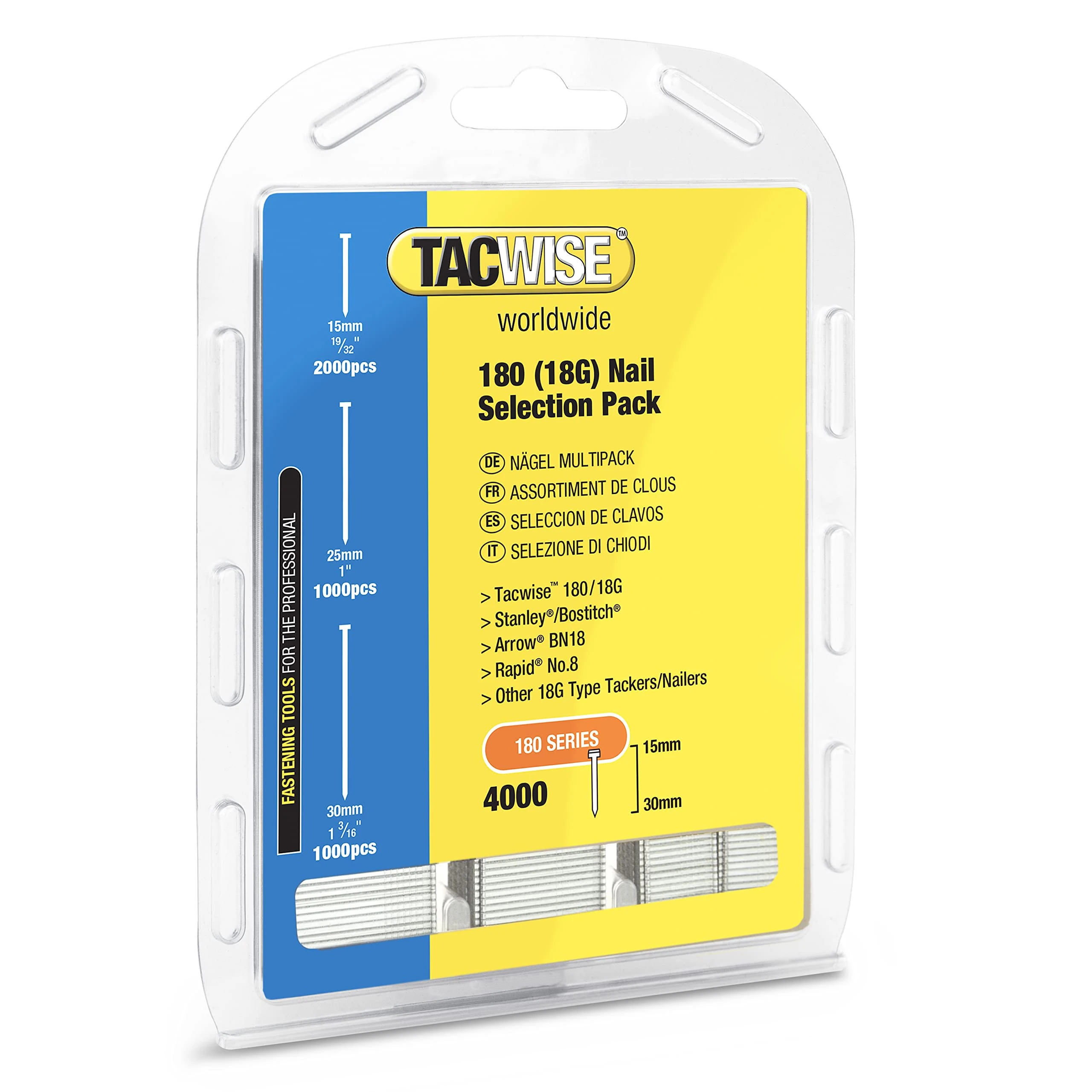 Tacwise 0205 Selection Pack of Type 18G / 15 - 30 mm Galvanised Brad Nails, Pack of 4000