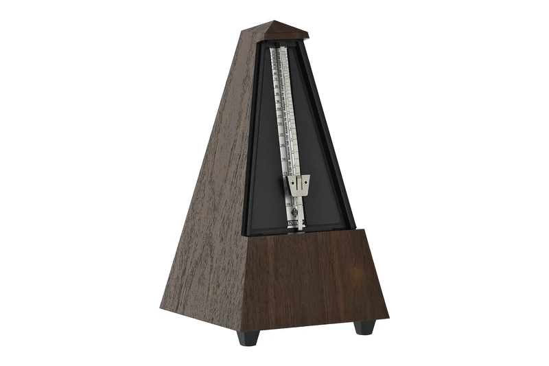 Wittner Metronome Taktell Pyramid Shape System Maelzel Series 855 - Plastic casing - With bell - Walnut grain - Mechanically wound - No batteries required - Made in Germany