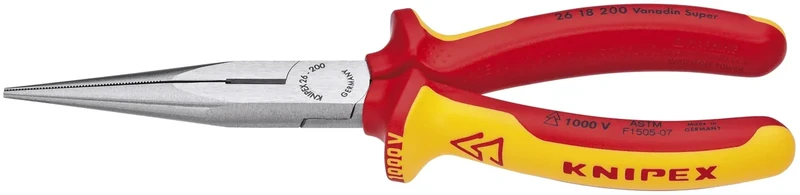 KNIPEX Tools - Long Nose Pliers with Cutter, 1000V Insulated (2618200US), 8 inches