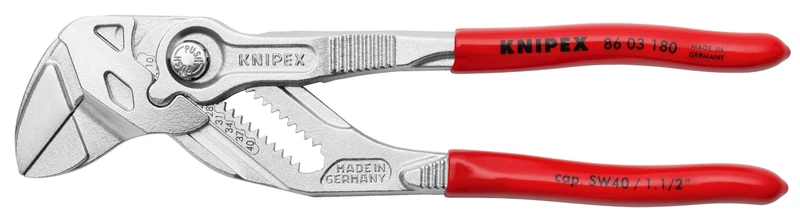 KNIPEX Pliers Wrench Pliers and a Wrench in a Single Tool Chrome-Plated with Plastic Coating 180 mm, 86 03 180