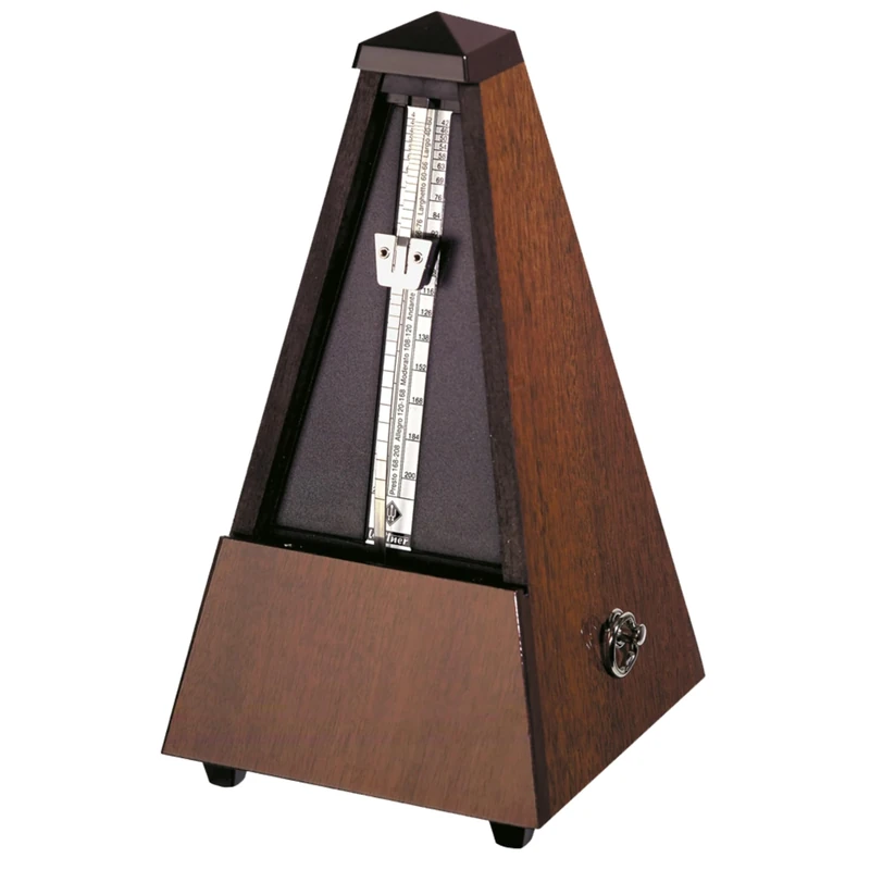Wittner Metronome Taktell - Pyramid Shape - System Maelzel Series 810 - Solid Wood Case - With Bell - Genuine Walnut Matte 814M - Mechanical Wind-Up - Made in Germany