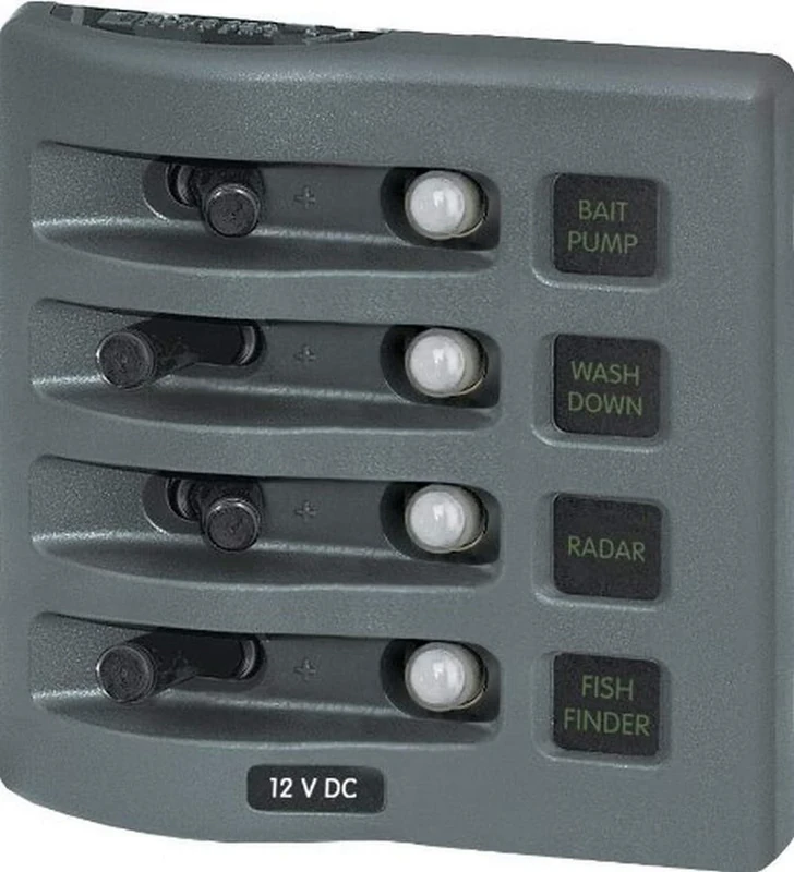 Blue Sea Systems WeatherDeck 12V DC Waterproof Circuit Breaker Panel - Gray, 4 Positions