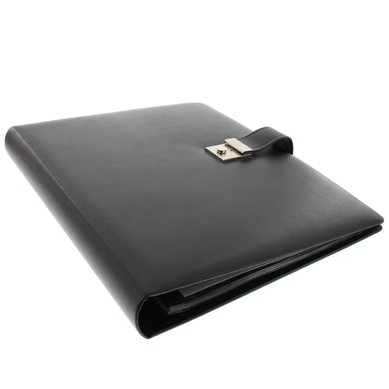 goldbuch 54958 Document Folder for DIN A4 Documents, Ring Binder with 5 Pockets, Expandable Organiser with Lock, Genuine Leather Organiser Folder, Approx. 29 x 36 cm, Black