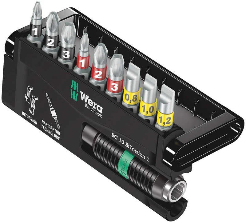 Wera Bit-Check 10 PH, PZ, SL, Bitorsion 1, 10PC - 05056374001