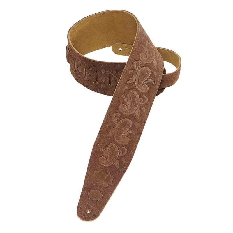 Levy's Leathers Pms44t03-brn 3 inch Suede Leather Tooled Guitar Strap with Paisley Pattern - Brown