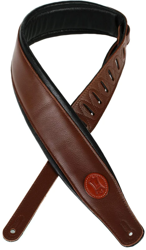 Levy's MSS2-BRN 2.5 inch Padded Guitar Straps with Garment Leather Back and Signature Logo - Brown