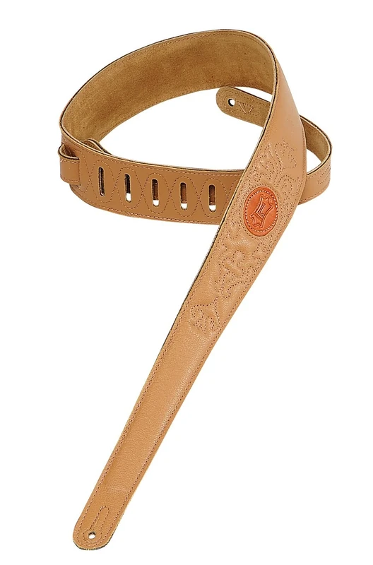 Levy's MSS60SG-TAN Country Collection Leather Padded Guitar Straps with Suede Back and Stitching- Tan