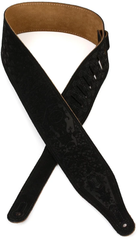 Levy's Leathers Ms17t04-blk 2.5 inch Suede Leather Tooled Guitar Strap with Skulls Design - Black