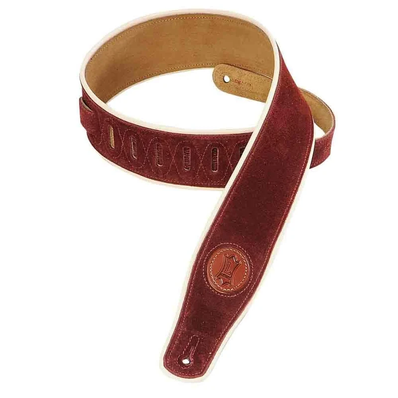 Levy's Leathers Mss3cp-brg Suede Leather Guitar Strap with Cream Piping - Burgundy