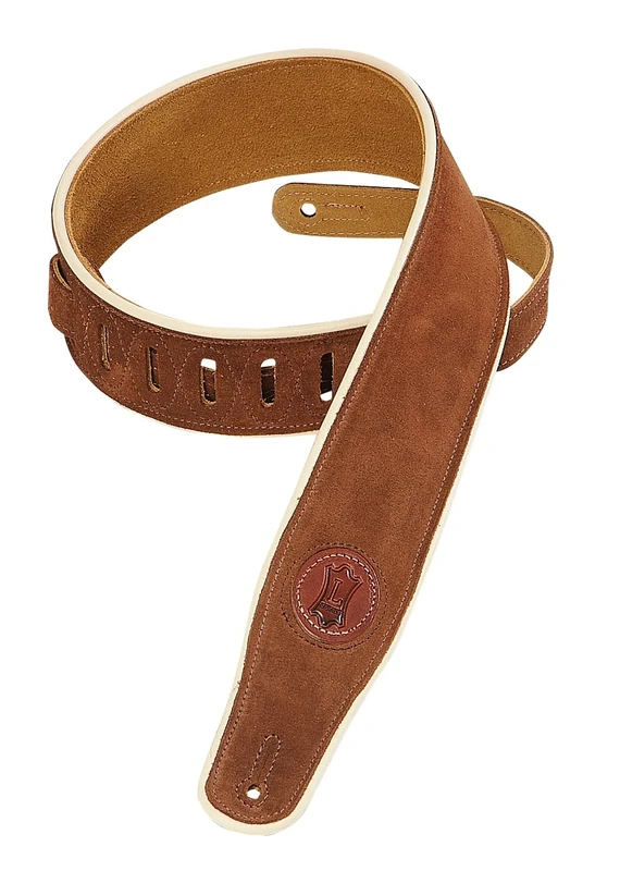 Levy's Leathers Mss3cp-brn Suede Leather Guitar Strap with Cream Piping - Brown