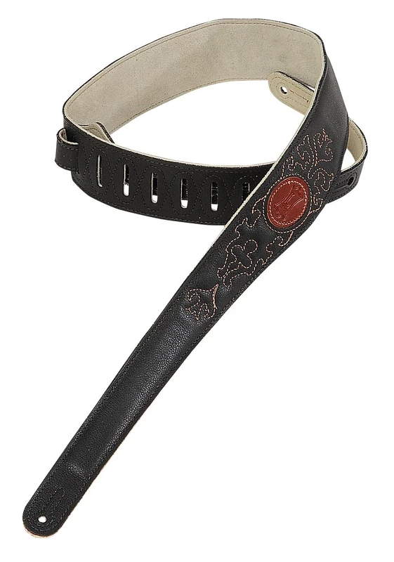 Levy's MSS60SG-BLK Country Collection Leather Padded Guitar Straps with Suede Back and Stitching- Black
