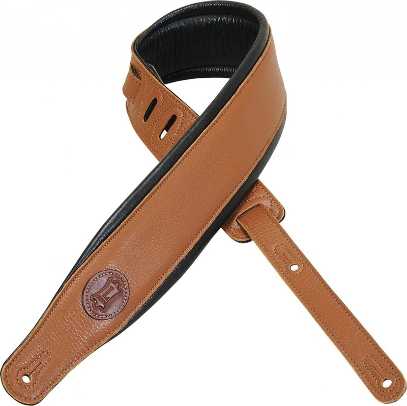 Levy's MSS2-TAN 2.5 inch Padded Guitar Straps with Garment Leather Back and Signature Logo - Tan