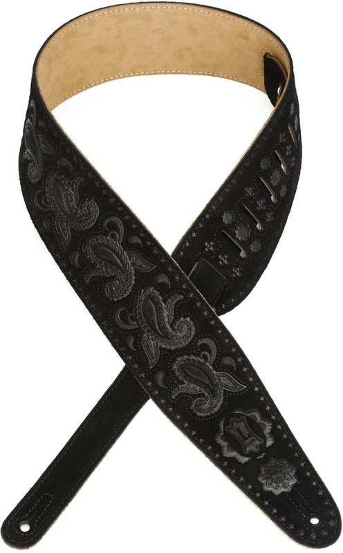 Levy's Leathers Pms44t03-blk 3 inch Suede Leather Tooled Guitar Strap with Paisley Pattern - Black