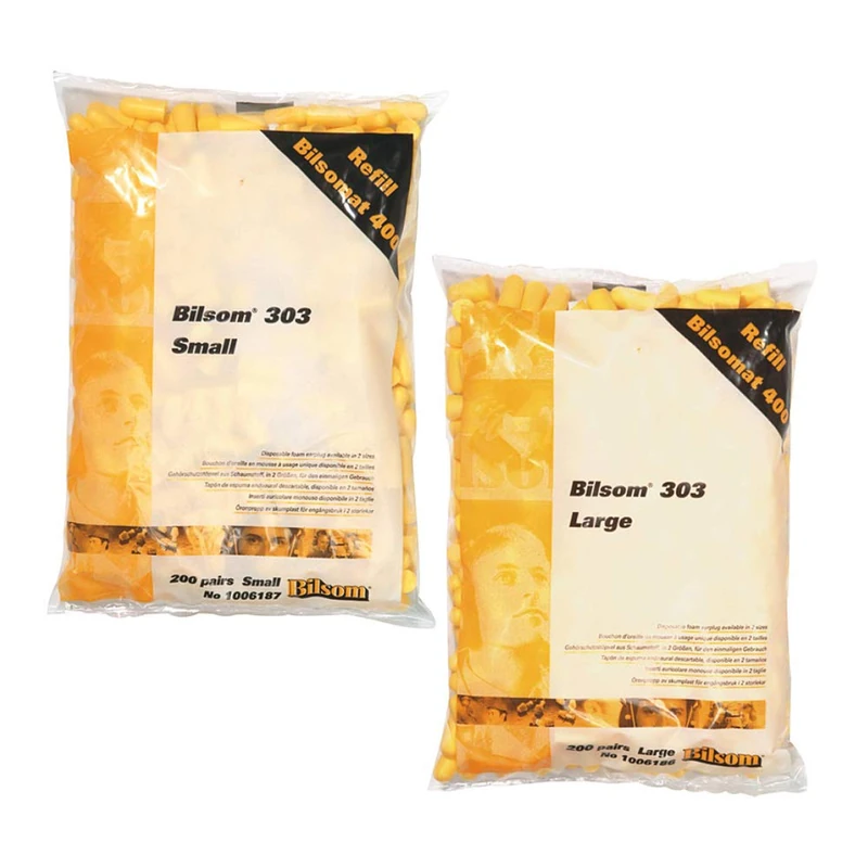 Howard Leight Bilsom 303L Single-Use Foam Earplugs Refill Pack, Yellow, Bullet Shape, Uncorded, SNR 33 dB, Size Large, 1006186 (BAG with 200 Pairs) - Image 1