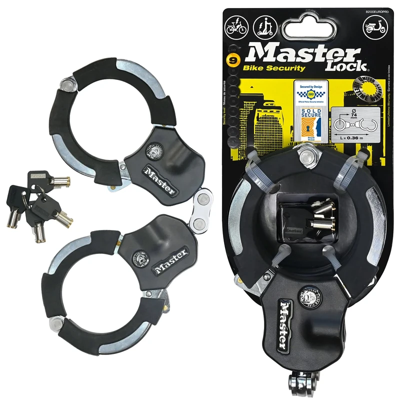 MASTER LOCK Police Approved Bike Lock and E-Scooter Lock, Hardened Laminated Steel, 4 Keys, 4 Keys, 360 x 76 x 27 mm, for e Bike Scooter Quad