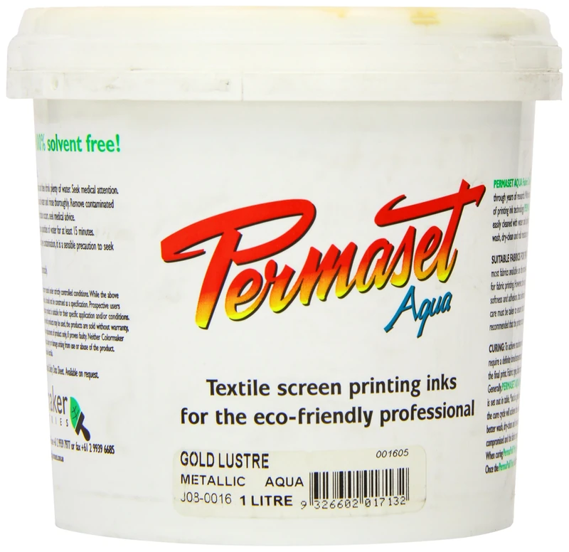 Permaset Aqua Standard 1 Litre Gold Lustre - Screen Printing Ink for Fabric - Ideal Screen Printing Kit for Home Office, Starter Kit, Fabric Paint, Screen Printer and Other Fabric Ink