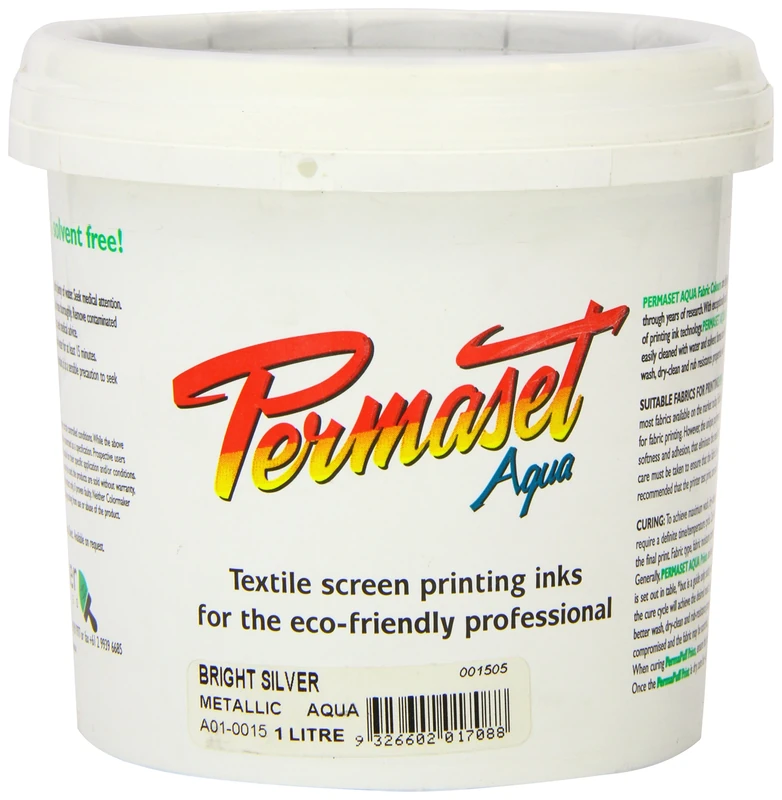 Permaset Aqua Standard 1 Litre Bright Silver - Screen Printing Ink for Fabric - Ideal Screen Printing Kit for Home Office, Starter Kit, Fabric Paint, Screen Printer and Other Fabric Ink