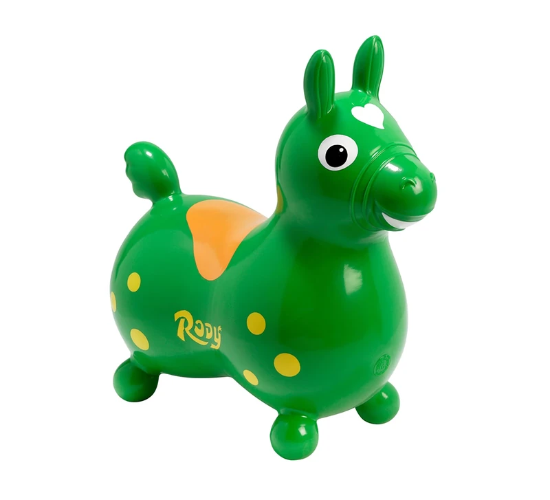 GYMNIC Rody Green inflatable hopping horse for kids 3+, psychomotor toy for balance and coordination, compatible with rocking or wheeled bases, made in Italy