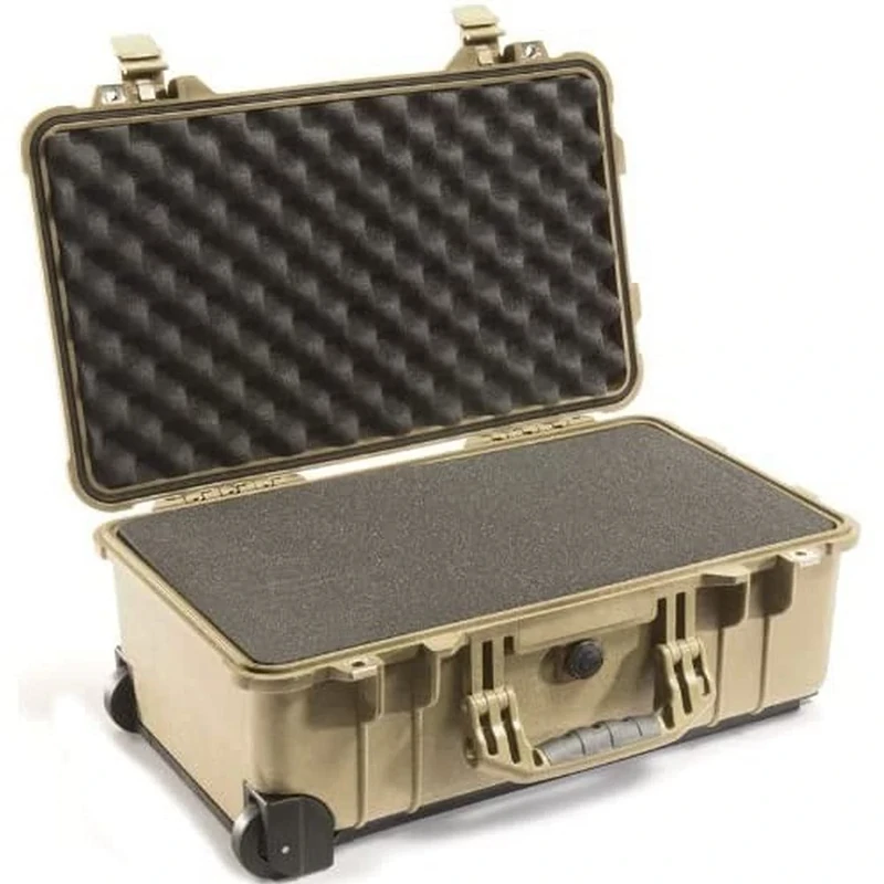 PELI 1510 Carry-On Transport Case, IP67 Watertight and Dustproof, 52L Capacity, Made in Germany, With Customisable Foam Insert, Desert Tan