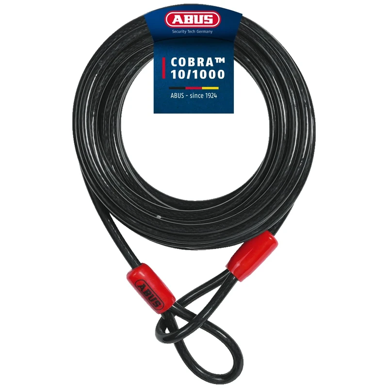 ABUS Cobra 10 loop cable - steel cable coated with plastic - security for bicycle and motorbike accessories - 10 metres long, 10 mm thick, Black