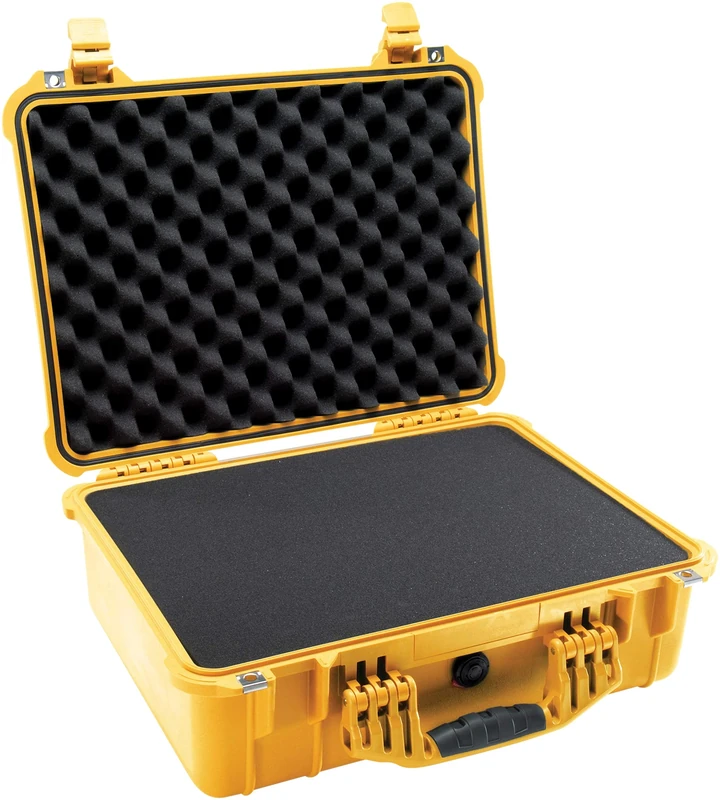 PELI 1520 Professional Shockproof Transport Box, IP67 Watertight and Dustproof, 49L Capacity, Made in Germany, With Customisable Foam Insert, Yellow