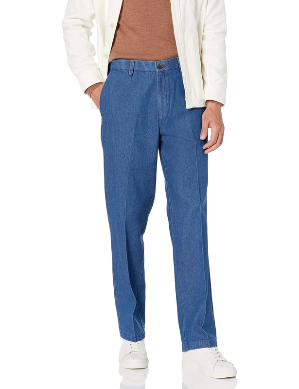 Haggar Men's Pleat & Flat Front Denim - Regular and Big & Tall Sizes, Medium Stonewash, 40W x 30L