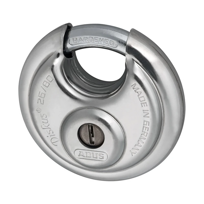 ABUS Discus Padlock 26/80 - Weatherproof - with Drill and Pull-Protected Cylinder - high Security -Heavy Duty Padlock for Indoor and Outdoor - ABUS Security Level 8 - Silver