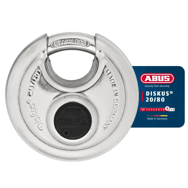 ABUS Diskus® Padlock 20/80 with 360° All-Round Protection - with Discus Welding Technology for Excellent Break-in Protection - ABUS Security Level 9 - Silver