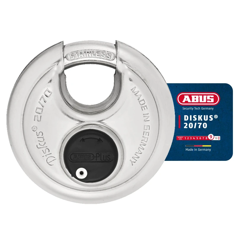 ABUS Discus Padlock 20/70 - Weatherproof for The Garden or Shed- Heavy Duty - high Security with Discus Welding Technology for The Best Protection Against Break-ins - ABUS Security Level 9 - Silver