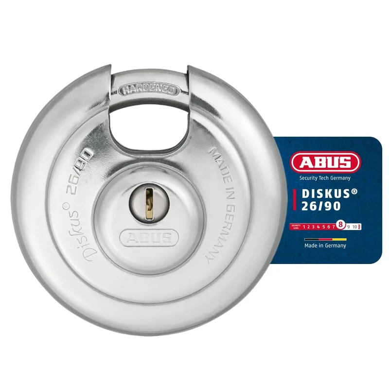 ABUS Diskus® Padlock 26/80 with 360° All-Round Protection - Drilling and Pull-Protected Cylinder - Weather Resistant and Anti Corrosion- for Sheds, Gates, Garage, Gym - ABUS Security Level 8 - Silver
