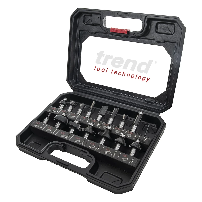 Trend 15 Piece Router Cutter Starter Set, 1/2 Inch Shank, Tungsten Carbide Tipped, Storage Case Included, SET/SS9X1/2TC