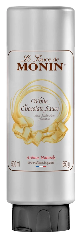MONIN White Chocolate Sauce 500ml for Frappes, Desserts, Cocktails, Hot Chocolates and Garnishes. Vegetarian, Nut-Free, Gluten-Free. 100% Natural Flavour. Squeezy Bottle for Easy Use