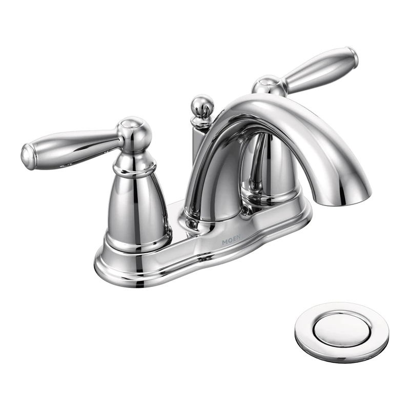 Moen 6610 Brantford Two-Handle Low Arc Bathroom Faucet with Drain Assembly, Chrome