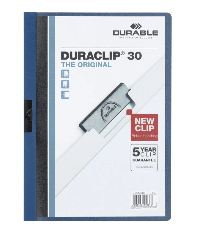 Durable DURACLIP 30 A4 Clip Folder - Holds Up to 30 Sheets of A4 Paper - Strong Metal Sprung Clip - Pack of 25 Dark Blue Colour Folders for Organising Documents